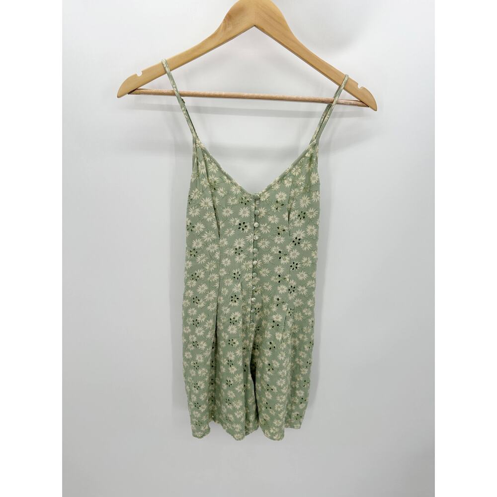 American Eagle AEO Green Cream Floral Print Romper Women's Size X-Small XS